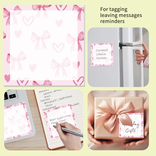 Cute Sticky Notes 3 x 3 in, 2 Pack Self Stick Note Pads with Fun Patterns, Strong Adhesive Memo Pads for Office School Home, 80 Sheets per Pad Cute Heart Bow - color: Cute Heart Bow