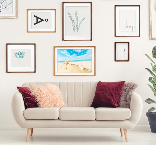 20x30 Picture Frame, USA-Sourced Natural Walnut Wood with Plexiglass, Handcrafted Rounded Corners, Matted to 16x24 Photo, Horizontal and Vertical Gallery Wall Poster Frame - color: Walnut, size: 20X30