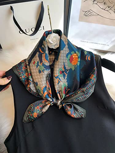 100% Mulberry Silk Scarf - 25.6" Square Neckerchief & Headscarf Gift Packed - color: Bird Tree