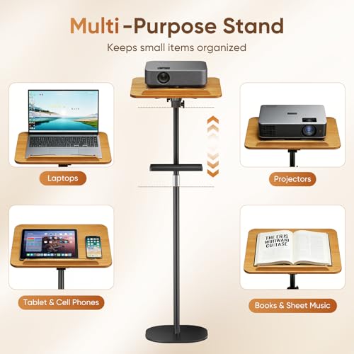 2 in 1 Adjustable Floor Book Stand & Music Stand with Removable Tray, 19.7" to 51.2" Foldable Reading Book Holder with Page Clips for Laptop, Cookbooks, Sheet Music, Wooden Podium Stand for Projector - color: Brown