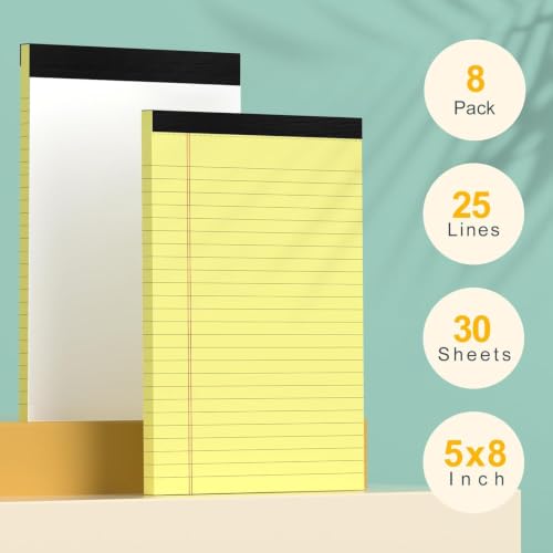 8 Pack Yellow Legal Pads 5x8 Small Note Pads 240 Sheets Yellow Pads Paper - color: Yellow 8, size: 5x8 Inch