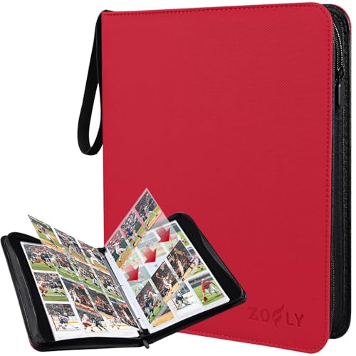 50 Pack 9 Pocket Card Binder, 3 Ring Premium Zip Trading Card Binder, 900 Large Capacity Top Loading Card Storage Album, PU Card Collection Binder for TCG, MTG, Baseball Hockey Sport Cards, Red - color: Red