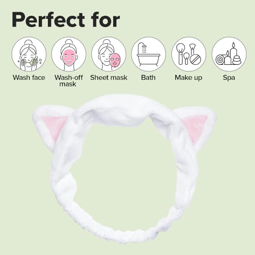 I DEW CARE Face Wash Headband - White Cat | Adorable Design, Perfect for Washing & Cleansing, Makeup and Spa, Bath, Skincare, Quick Dry, Soft & Fuzzy, Non Slip, Reusable, Teen Girls Stuff - color: 04 White Cat Headband