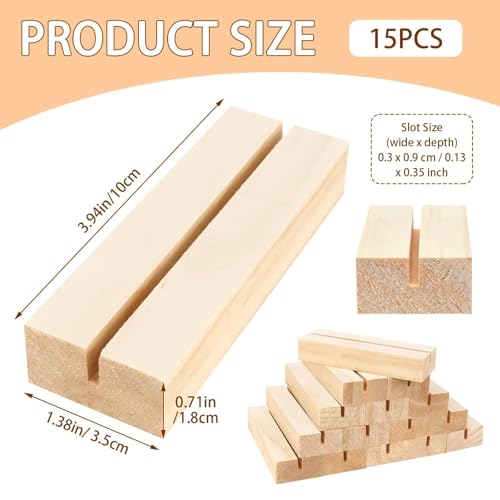 15Pcs 3.9x1.4 Inches Wood Table Number Stands, Wooden Place Card Holders, Acrylic Sign Holders for Wedding, Ceremony, Birthday, Party, Home Decoration, Events (3mm Slots) ﻿ - size: 15 Pcs- L 3.94"- Slots 3mm