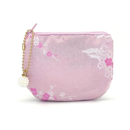 Handmade Women Coin Purse Brocade Rosary Bag Silk Jewelry Pouch Zipper Wallet - Pink - color: Pink