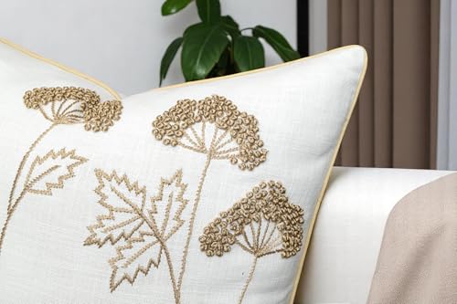 Rudransha Hand Embroidered Wildflower 18x18 Pillow Cover, Ivory - color: Blooming-ivory, size: 18" x 18" (Pack of 1)