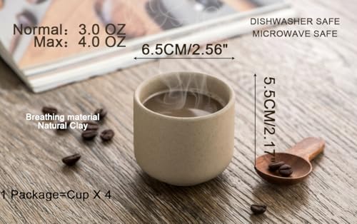 Ceramic teacups set of 4,No Handle Chinese KungFu Tea cups,3 oz Teacups Japanese Teacup Set,Ceramic Pottery Tea Cup,4Pcs