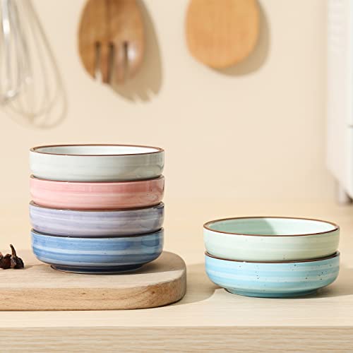 Selamica Ceramic 2.5 OZ Soy Sauce Dish Dipping Bowls Set of 6, 3.3 Inch Small Side Dish Pinch Bowls, Mini Bowls for Condiments, Ketchup, BBQ, Sushi, Gradient Color - color: Gradient Color, size: 3.3 Inch, Set of 6