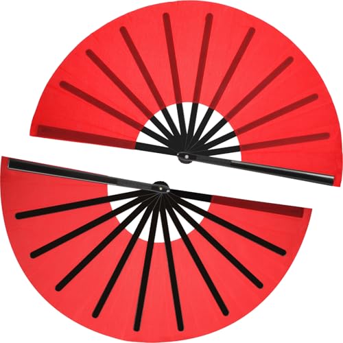 Maitys 2 Pack Foldable Chinese Fan for Rave Dance,Red,Simple Pattern - color: Red, style: Simple Pattern