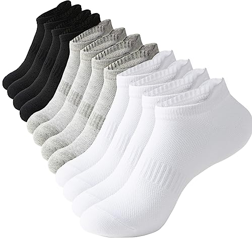 ACCFOD Womens Ankle Socks Athletic Running Low Cut Socks With Tab 6 Pairs - color: White/Black/Gray, size: 6-9