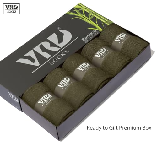 VRD Men's Dress Socks Bamboo Rayon, 5-Pack Crew Socks, Multiple Colors and Designs, Shoe Size 8-13, Gift Box - color: 17: Green, 5-pack Solid
