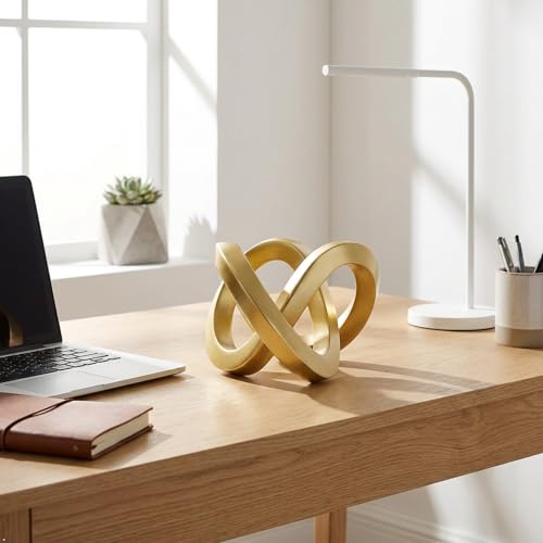 Gold Desk Accessories, Resin Gold Geometric Knot Sculpture for Decor