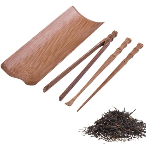 4 Pcs Gongfu Tea Set, Chinese Kung Fu Tea Set, Tea Scoop for Loose Tea, Bamboo Tea Ceremony Utensils, Tea Accessories include Tea Scoop Needle Clip Spatula, for Tea House Restaurant Household