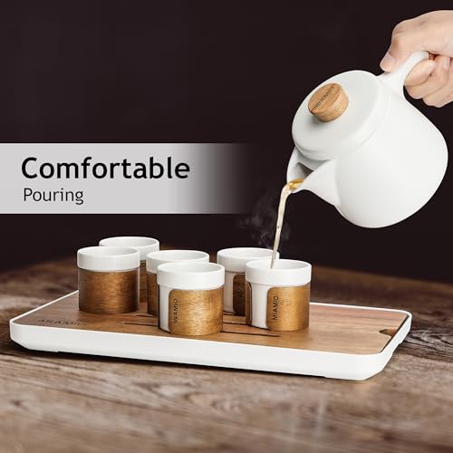 MIAMIO - Japanese/Chinese Tea Set 6 x 3.4 oz/Asian Tea Pot 21 oz with Tea Infuser, Traditional Japanese Tea Cups Set for Tea Lovers/Men/Women (White) - color: White