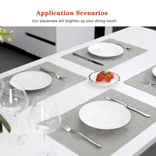 Light Gray Vinyl Placemats Set of 6 Waterproof Wipeable Table Mats - color: Light Gray