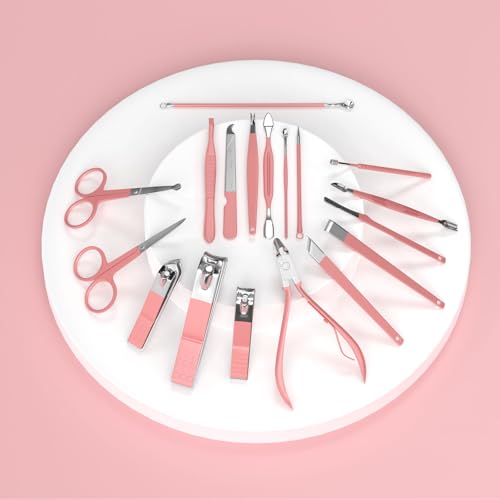 ZIZZON Manicure Set 18 in 1 Professional Pedicure Set Nail scissors Grooming Kit with Leather Travel Case Pink - color: Pink