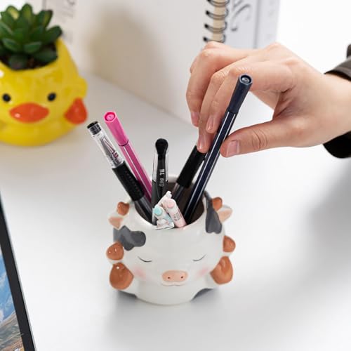 DIYOMR Cute Animals Planter, Mini Ceramic Cartoon Animal Shaped Succulent Flower Pot Indoor Air Plants Holder, Smooth Shiny Decorative Flower Cactus Planter - Plants Not Included (Milk Cow) - color: Milk Cow