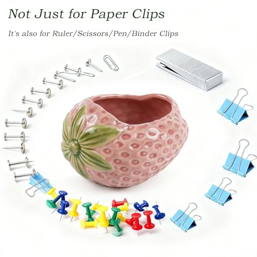 Pink Strawberry Ceramic Paper Cilp Holder for Desk, Office Decor - color: Strawberry Pink