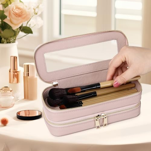 Pinkmik Double Layer Makeup Bag, Pink, Double SLIM - color: B3/Pink, size: 2-Layer SLIM