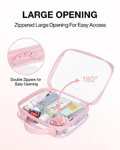 BAGSMART Clear Toiletry Bag with Handle 2-Pack TSA Approved, Pink - color: Pastel Pink, size: Medium