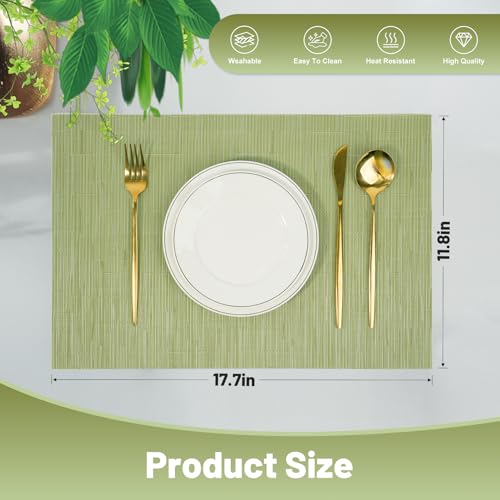 Placemats Set of 6，Christmas Non-Slip PVC Weave Table Mats Easy to Clean，Heat Resistant Place Mats for Kitchen Dining Table Decoration Indoor Outdoor，Pea Green - color: Pea Green