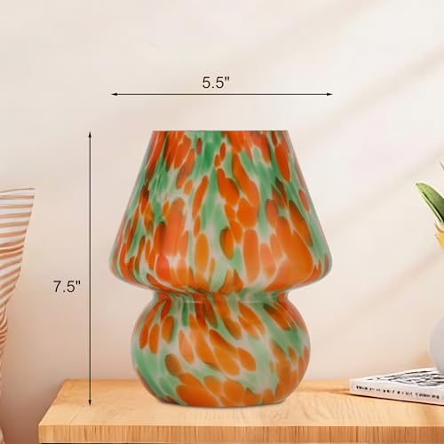 Mushroom Lamp, Green&Orange, Small Glass Bedside Lamp - color: Green&Orange