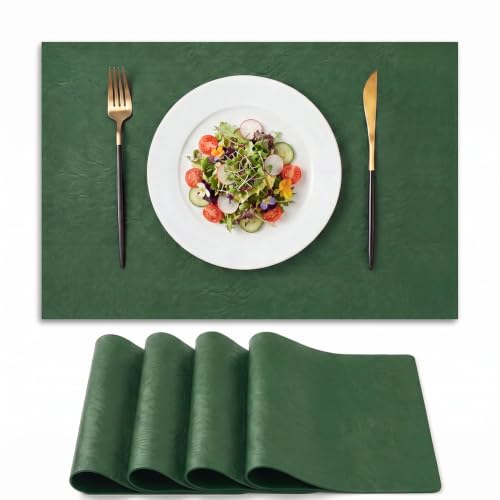 Artoid Mode Green Faux Leather Placemats Set of 4 - color: Green, size: 12" x 18", Rectangular Set of 4