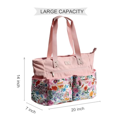 Weekender Bag Carry On Bag Overnight Tote Travel Duffle with 13 Pockets for Travel,Work，Gym,Beach,Teacher,Nurse - color: Corduroy Pink flower