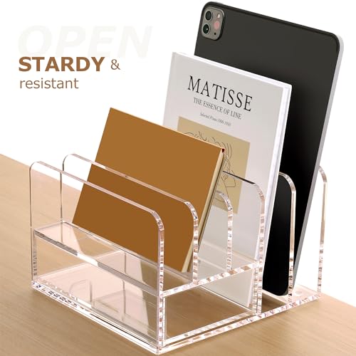 Acrylic Mail Sorter Desk Organizer Holder with Drawer, 5 Compartments Clear - size: 5 Compartments with Drawers