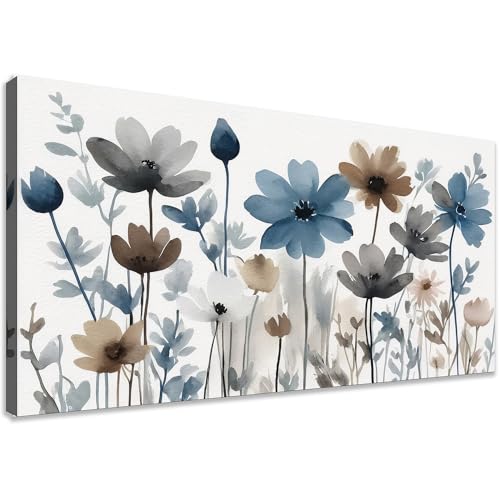 KZKU Flowers Canvas Wall Art - Floral Pictures for Wall Decor Indigo Brown Grey Canvas Prints Nature Printing Artwork for Living Room Bedroom Home Office Wall Decoration 20" x 40" - color: Elegant Flowers, size: 40"L x 20"W