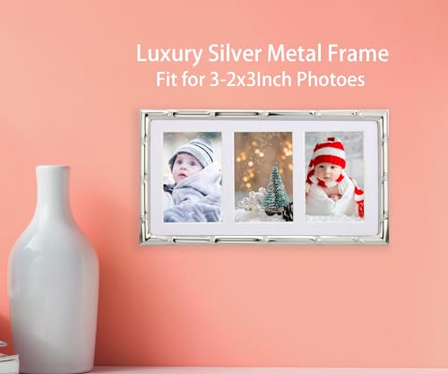 YiPinYin 3-2x3'' Silver Multi Metal Picture Frames 3 setion frame 2pack, Bamboo Detail Silver Plated Nurse Photo Frames 3-2x3'' Baby frames With Soft Velvet Backing for Desktop and Wall Décor - color: Silver, size: 3-2x3Inch 2PK