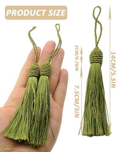 50 Pieces Tassel Bookmark with Loop,Tassels for Crafts,Decorative Tassel for Keychain Jewelry Making Curtain Blanket Graduation Decoration Wedding Favors (Olive) - color: Olive