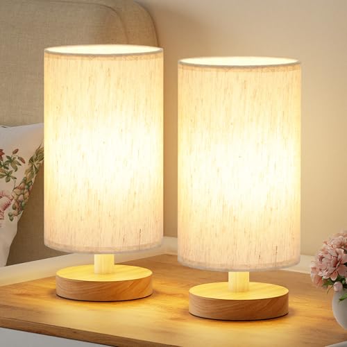 Fenmzee Small Lamps Set of 2 (Cream Shade - Wood Base, 9" Inline Control) - color: Cream Shade - Wood Base set of 2