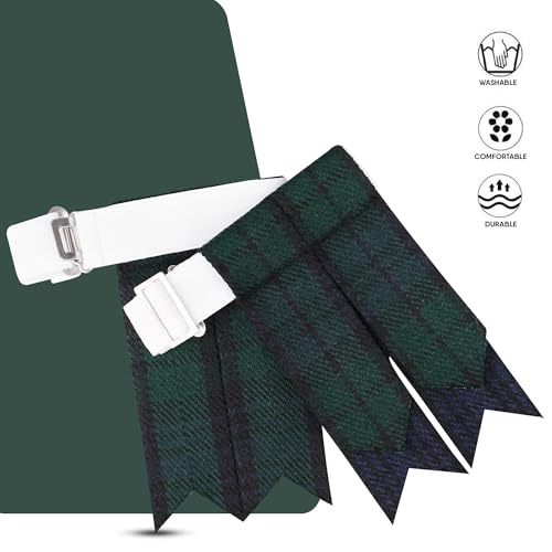 EZE Kilt Flashes for Men with Heavy Buckle Adjusters, Plain & Tartan Kilt Sock Flashes Acrylic Wool - color: Black Watch