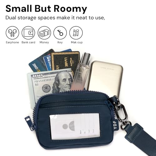 Wristlet Wallet for Women with Clear ID Window, Zip Coin Purse and Keychain - color: Navy Blue