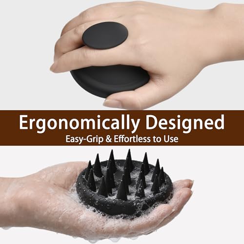 Nimiah Scalp Massager Hair Growth - Extra-Soft Silicone Hair Shampoo Scrubber with Longer Flexible Bristles for Gentle Detangle, Deep Cleanse & Head Massage, Manicure Safe & Travel-Friendly - color: Black