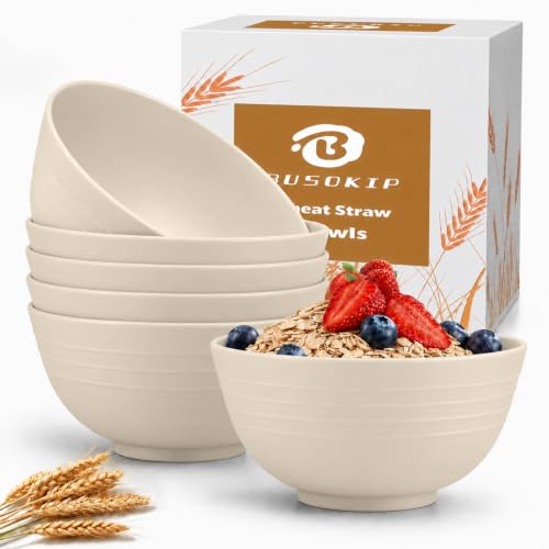 26oz Soup Bowls Set of 6, Unbreakable Cereal Bowls - Beige - color: Beige, size: 26 oz