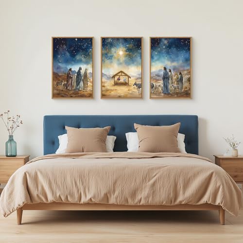 LHIUEM Large Bible Christian Religious Framed Canvas Wall Art Set,Birth of Jesus Nativity Wall Decor,Christmas Mary and Joseph Artwork for Living Room,Bedroom,Dining Room,Office -16"x24"x3 - color: Birth of Jesus Wall Art, size: 24"L x 16"W