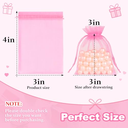 Crweety 50 Pcs Organza Bags 3x4, Pink Small Mesh Gift Bags Drawstring Bulk - color: Pink