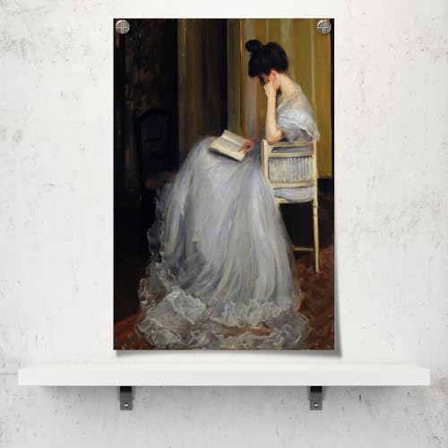uoyien Vintage French Victorian Wall Art Famous Artwork Woman Reading Portrait Oil Painting Dark Academia Aesthetic Print 19th Century Antique Poster Retro Gallery Bedroom Decor 12x16in Unframed - color: Off-white, size: 12x16in Unframed