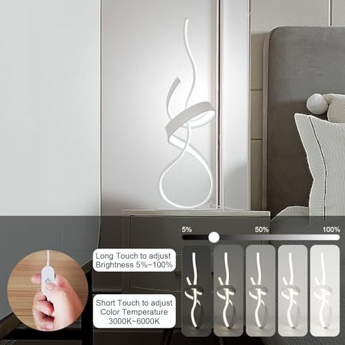 22inch 24W 2700LM Modern 3 Color Touch Dimmer LED Table Lamps with Remote Control for Bedroom, Living Room, Office, and Gaming Setup, Unique Gift Idea(White Seaweed) - color: White Seaweed