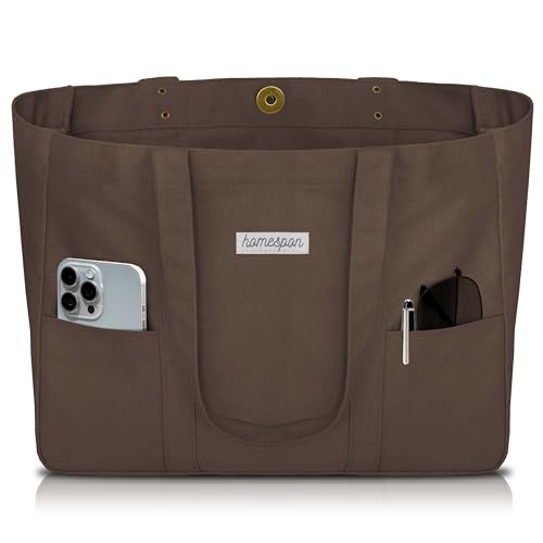 HOMESPON Large Canvas Tote Bag, Magnetic Work Laptop Pack for Women - color: Brown