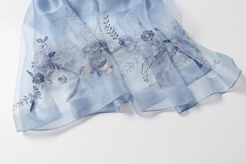 Jeelow Long Silk Blend Embroidered Floral Shawl Scarf Wrap for Women - color: Blue Floral