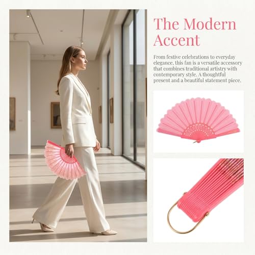 Chinese Style Folding Fan For Weddings And Festivals Foldable Fan Portable Decoration Festival Performance Stage Props Decoration (pink) - color: Pink
