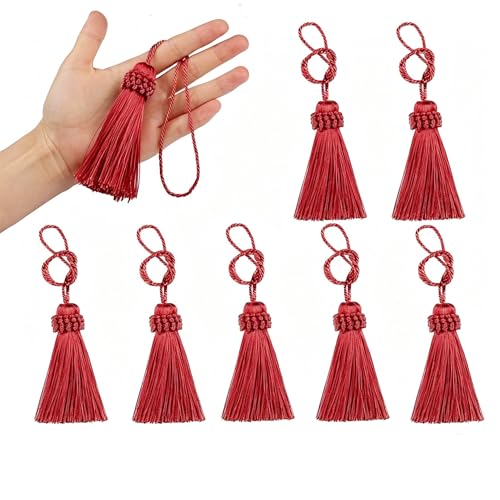 8PCS Tassel Key Colorful Tassel for Cord Loop,Handmade Tassels - color: Red