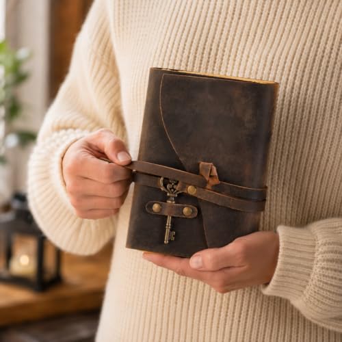 NomadCraftsCo Vintage Leather Journal, Handmade Deckle Edge Paper 240 Pages - color: Vintage Brown, size: 7.5" x 5.5"