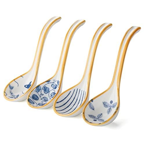 Asian Soup Spoon Ceramic Chinese Soup Spoon Set of 4 Ramen Soup Spoons - style: Style 3