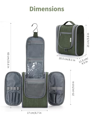 Narwey Hanging Travel Toiletry Bag for Women, Cosmetic Makeup Bag - color: AF-Army Green, size: Medium