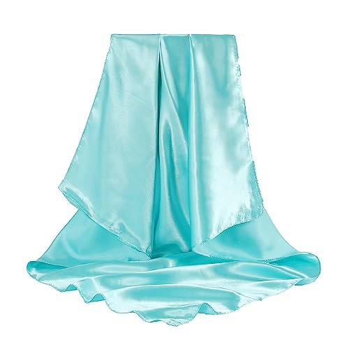 AWAYTR 2-Pack 35" Silk-Like Satin Head Scarves for Women, Square Bandanas - color: Blue/Pale Blue