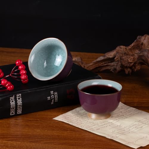 KAMMAK Japanese Tea Cups, 3 Oz Small Handmade Ceramic Teacups, Set of 2 - style: Ice Crackle Glaze-Purple
